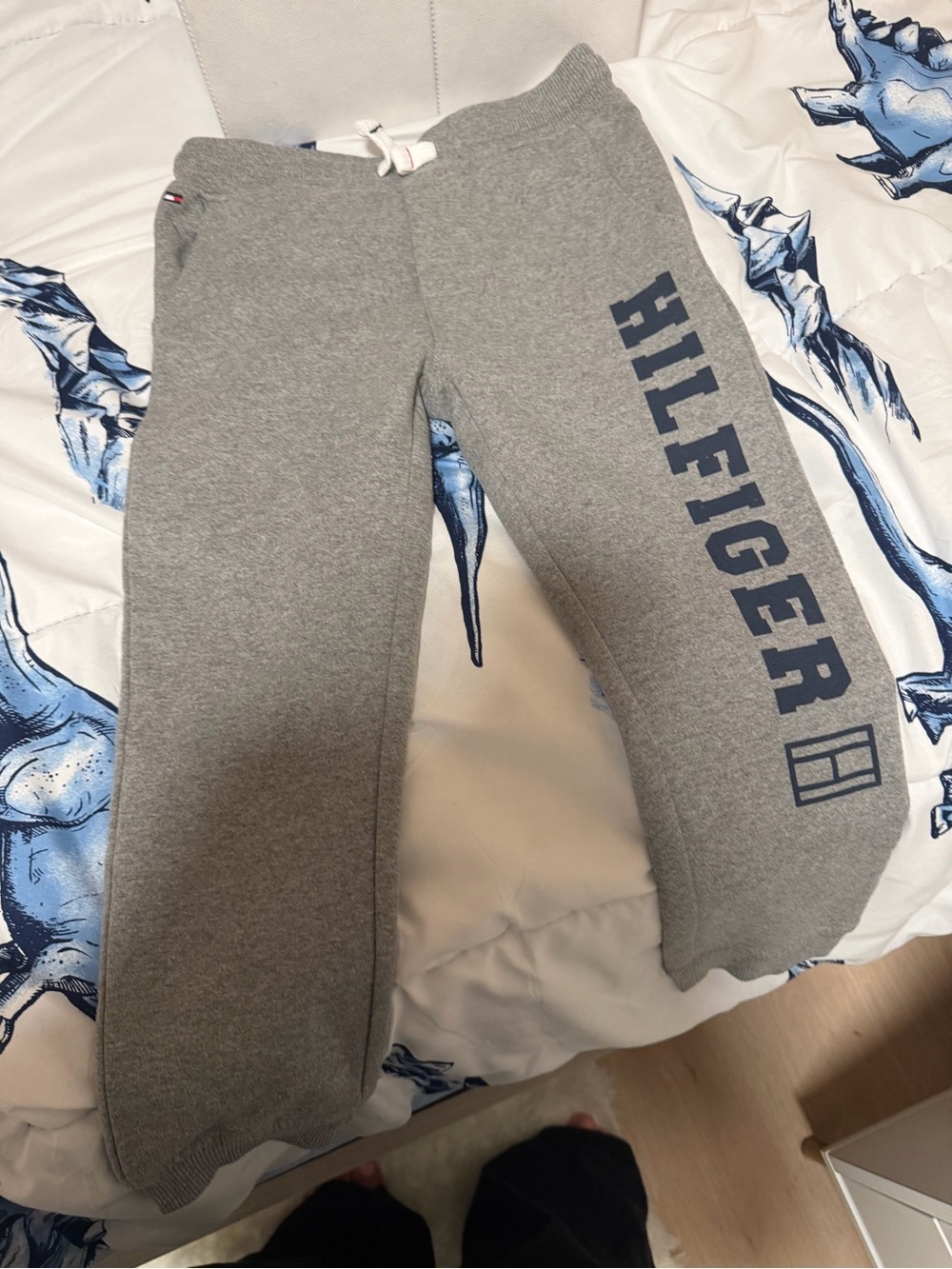 Tommy Hilfiger Kids Gray Sweatpants with Navy Logo Print